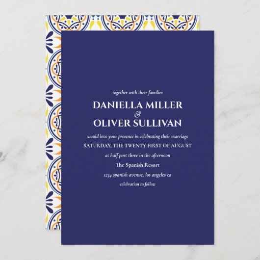 ネイビスペインのイエロータ地中海のイル結婚ズ 招待状 (正面/裏面)