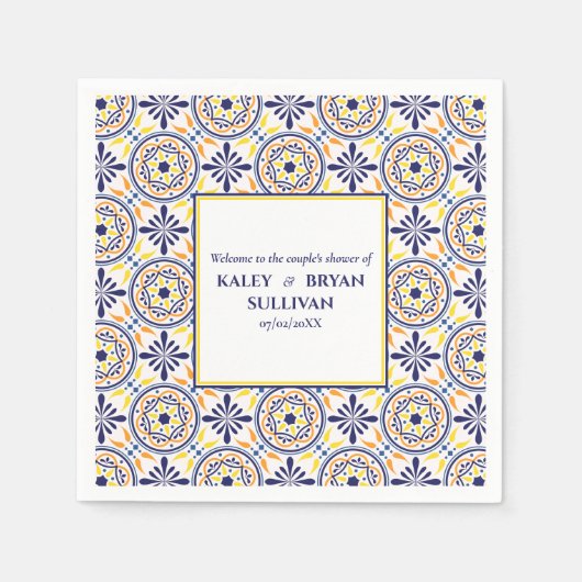 ネイビスペインのイエロ地中海のー結婚タイルV1 スタンダードカクテルナプキン (正面)