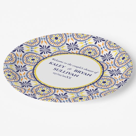 ネイビスペインのイエロ地中海のー結婚タイルV1 ペーパープレート (アングル)