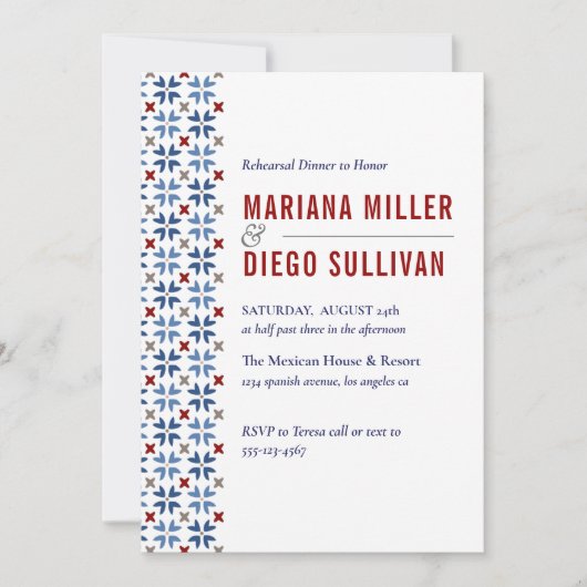 ネイビスペインのーとレッドタイル地中海の結婚ズ 招待状 (正面)
