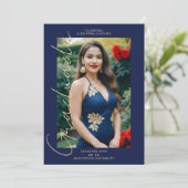 ネイビスペインのートレンディーフォトスクリプトタイポグラフィグラード 招待状 (スタンド正面)