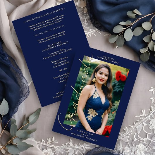 ネイビスペインのートレンディーフォトスクリプトタイポグラフィグラード 招待状