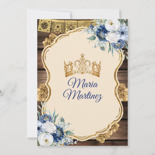 ネイビスペインのーブルーフローラウッド15アノスキニセアネラ 招待状 (裏面)