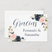 ネイビスペインのーブルーフローラ結婚ズ・サンキュー 出欠カード (正面/裏面)