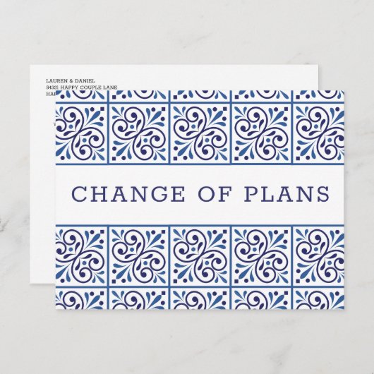ネイビスペインのー·インディゴ·タイル計画の結婚変更1 案内ポストカード (正面/裏面)