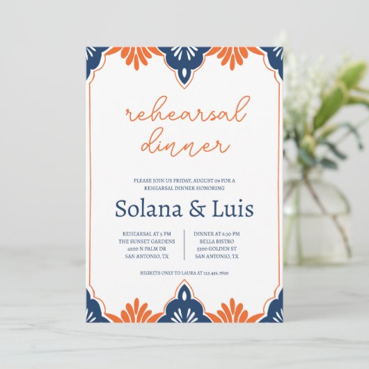 ネイビスペインのー&オレンジリハーサルディナー招待状 招待状 (スタンド正面)