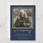 ネイビスペインのー&金ゴールド書道葬儀写真 サンキューカード (正面)