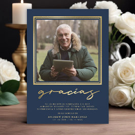 ネイビスペインのー&金ゴールド書道葬儀写真 サンキューカード