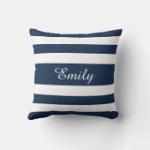 ネイビパーソナライズされたモダンーブルーストライプ クッション (裏面)