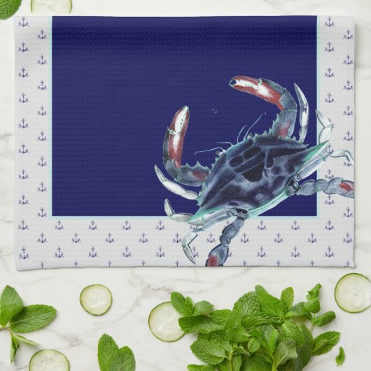 ネイビパーソナライズされたーいかり航海のレシピ記念 キッチンタオル (折り畳み)