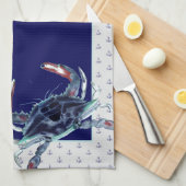 ネイビパーソナライズされたーいかり航海のレシピ記念 キッチンタオル (四つ折り)