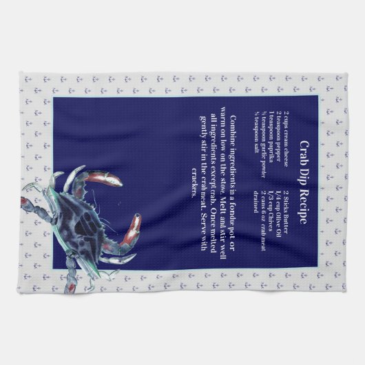 ネイビパーソナライズされたーいかり航海のレシピ記念 キッチンタオル (横)