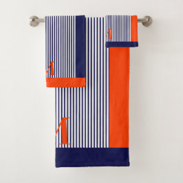 ネイビパーソナライズされたーとオレンジの航海の美学 バスタオルセット