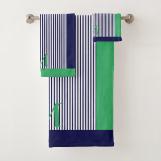 ネイビパーソナライズされたーとシーグリーン美学 バスタオルセット