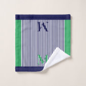 ネイビパーソナライズされたーとシーグリーン美学 バスタオルセット (ウォッシュタオル)