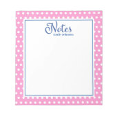 ネイビパーソナライズされたーとピンクの水玉模様メモ帳 ノートパッド (正面)