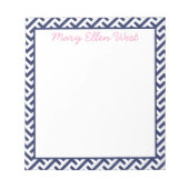 ネイビパーソナライズされたーとホワイトのパタ名門私立校風のーン ノートパッド (正面)