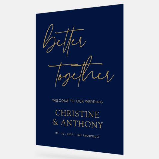 ネイビパーソナライズされたーと金ゴールドが一緒に結婚良い アクリルサイン (傾斜)