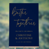 ネイビパーソナライズされたーと金ゴールドが一緒に結婚良い アクリルサイン (ニュートラル)