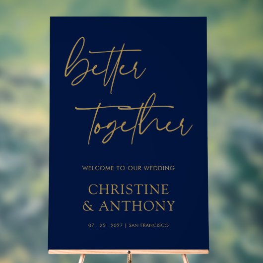 ネイビパーソナライズされたーと金ゴールドが一緒に結婚良い アクリルサイン (ニュートラル)