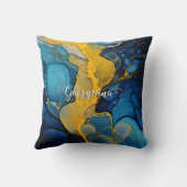 ネイビパーソナライズされたーと金ゴールドインクフルード芸術 クッション (裏面)