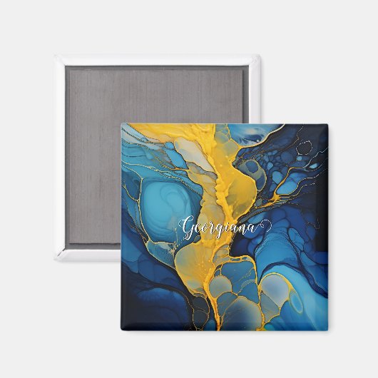 ネイビパーソナライズされたーと金ゴールドインクフルード芸術 マグネット (正面/裏面)