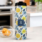 ネイビパーソナライズされたーと黄フローラ タンブラー