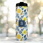 ネイビパーソナライズされたーと黄フローラ タンブラー