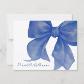 ネイビパーソナライズされたーエレガントブルーボウ名 ノートカード (正面)