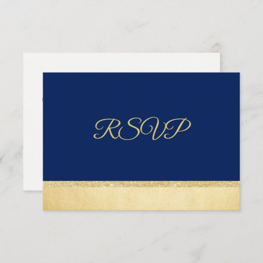 ネイビパーソナライズされたーエレガントブルー金ゴールドRSVP結婚の 招待状 (正面/裏面)