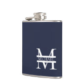 ネイビパーソナライズされたーエレガント・ブルー・モノグラムと名前 フラスク (左)