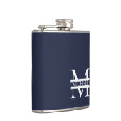 ネイビパーソナライズされたーエレガント・ブルー・モノグラムと名前 フラスク (右)