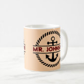 ネイビパーソナライズされたーカスタムブルーいかりキャプテンギフト コーヒーマグカップ (正面右)