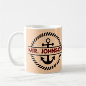 ネイビパーソナライズされたーカスタムブルーいかりキャプテンギフト コーヒーマグカップ (左)