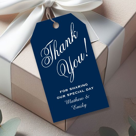 ネイビパーソナライズされたーブルーありがとう結婚式の引き出物 ギフトタグ