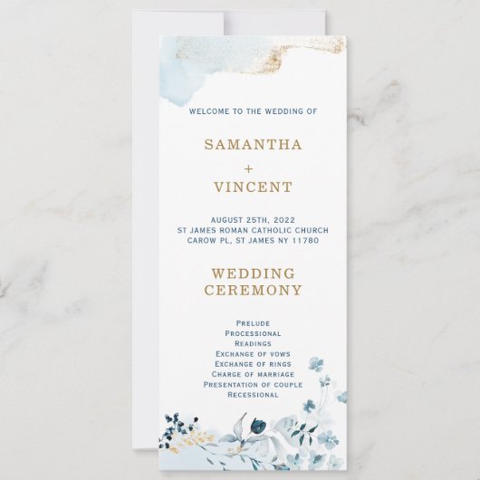 ネイビパーソナライズされたーブルーおよび金ゴールドプログラムテンプレート 招待状 (正面)