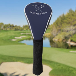 ネイビパーソナライズされたーブルーとホワイトゴルフクラブの名前 ゴルフヘッドカバー