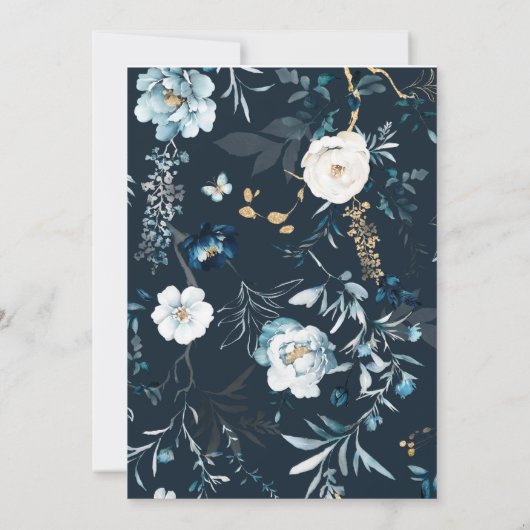 ネイビパーソナライズされたーブルーと金ゴールド結婚バンドル 招待状 (裏面)