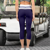 ネイビパーソナライズされたーブルーストライプのホワイトペットキャット名 カプリレギンス