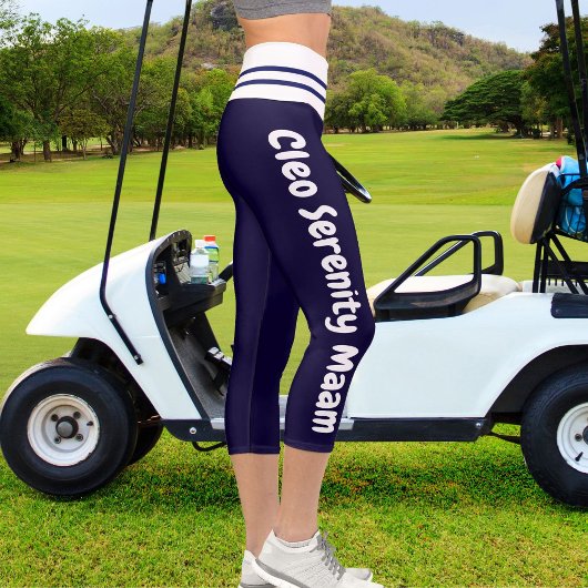 ネイビパーソナライズされたーブルーストライプのホワイトペットキャット名 カプリレギンス