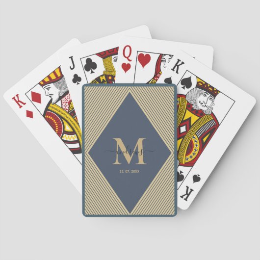 ネイビパーソナライズされたーブルーストライプトランプ トランプ (裏面)