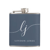 ネイビパーソナライズされたーブルーバチェロレッテ フラスク (正面)