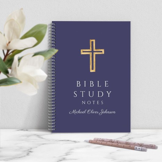 ネイビパーソナライズされたーブルー宗教十字架 ノートブック