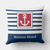 ネイビパーソナライズされたーブルー航海のストライプいかり クッション (裏面)