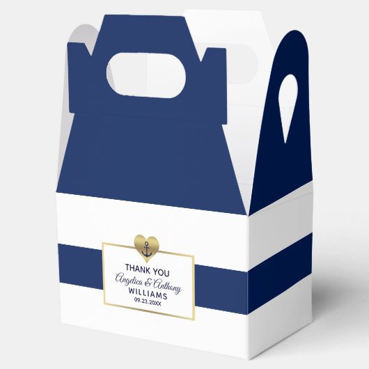 ネイビパーソナライズされたーブルー航海のハート結婚ギフト フェイバーボックス (オープン)