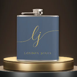 ネイビパーソナライズされたーブルー金ゴールドバチェロレッテ フラスク
