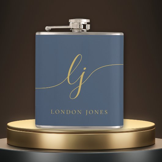 ネイビパーソナライズされたーブルー金ゴールドバチェロレッテ フラスク