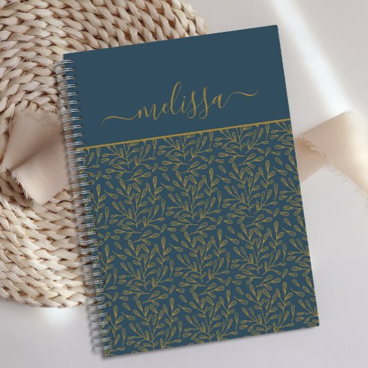 ネイビパーソナライズされたーブルー金ゴールド幾何学雑誌 ノートブック