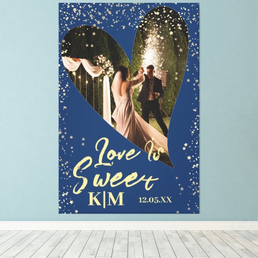 ネイビパーソナライズされたーブルー金ゴールド愛は甘い結婚 キャンバスプリント (インサイチュ (ウッドフロア))