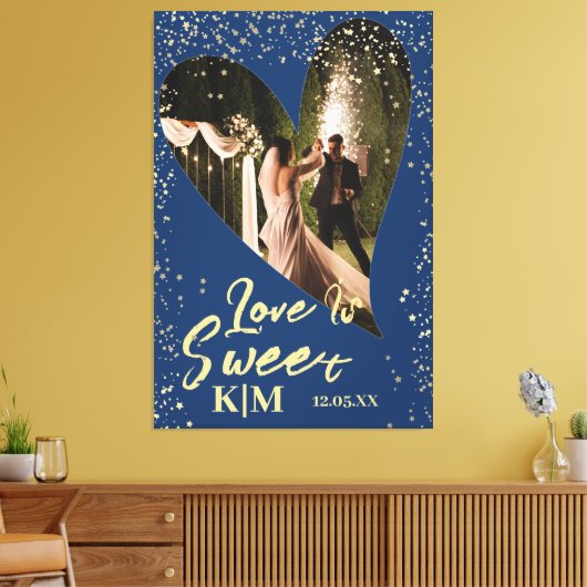 ネイビパーソナライズされたーブルー金ゴールド愛は甘い結婚 キャンバスプリント (インサイチュ (リビング))